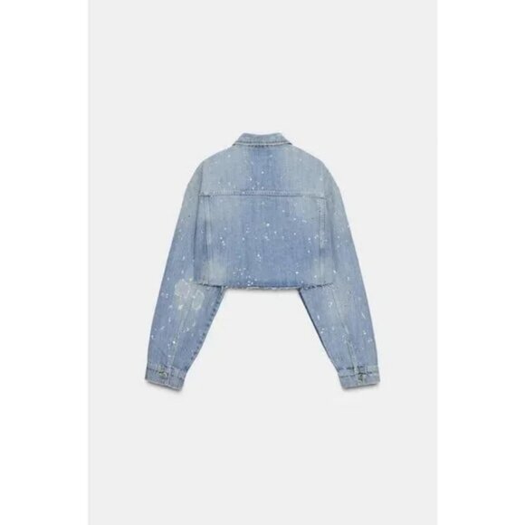 ZARA TRF STRASS CROP DENIM JACKET - Picture 8 of 9